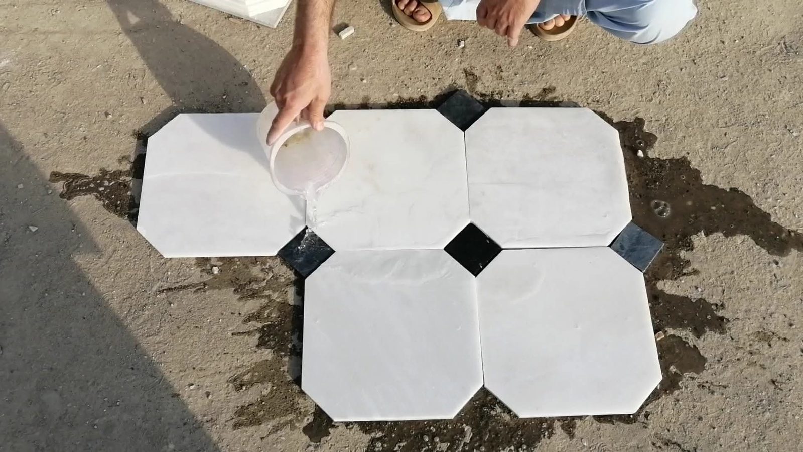 Polished marble floor with inlay medallion