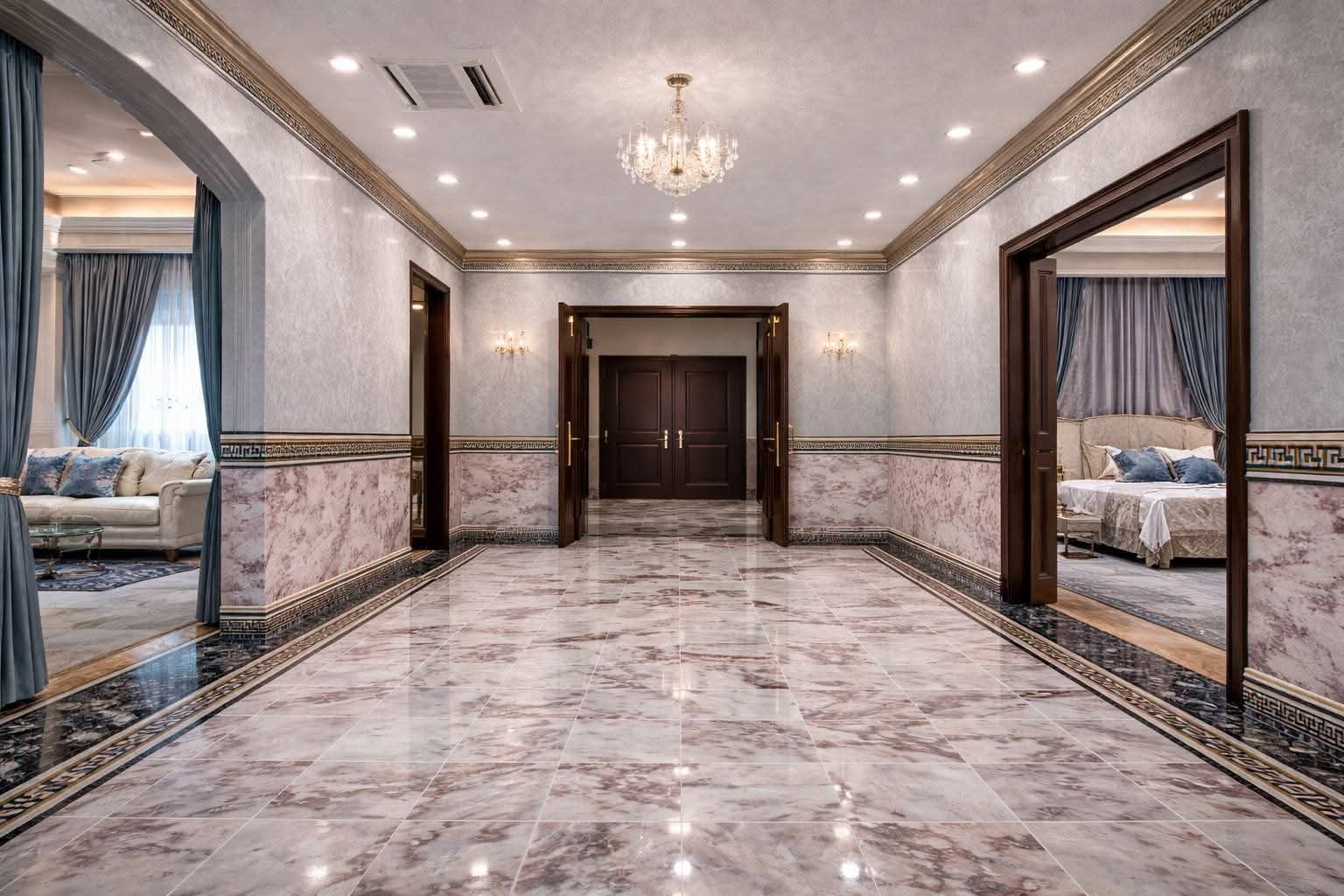 Patterned marble flooring