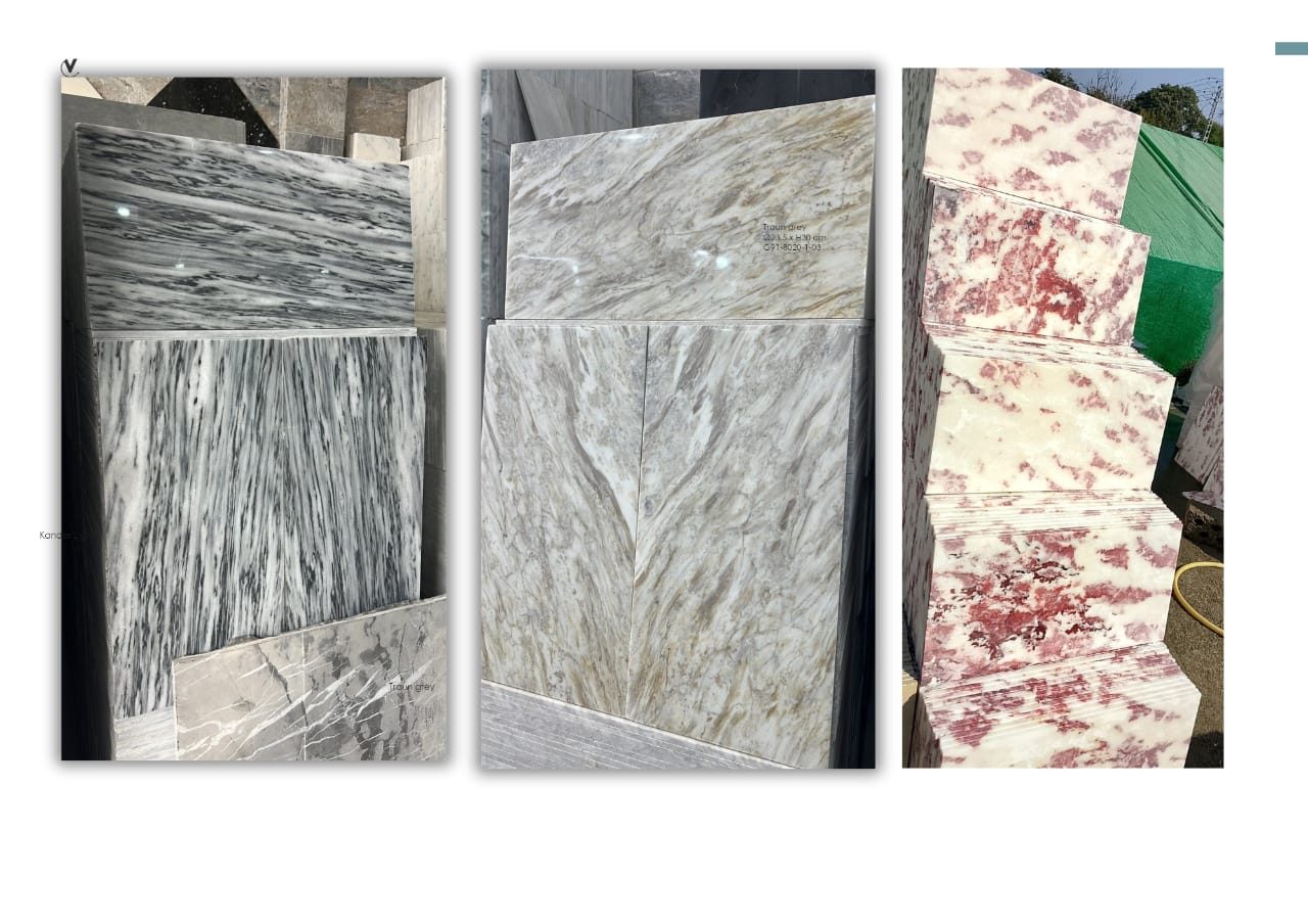 Red and white marble slab